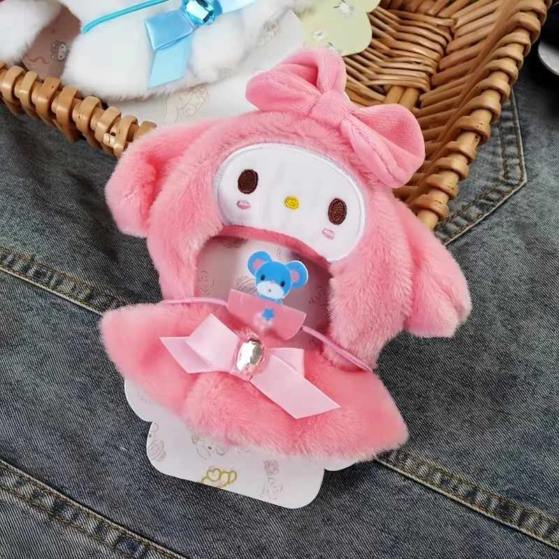 Labubu sanrio capa saia terno festa sentada olá kitty kuromi roupas monstros vinil labubu roupa chapéu acessório presente