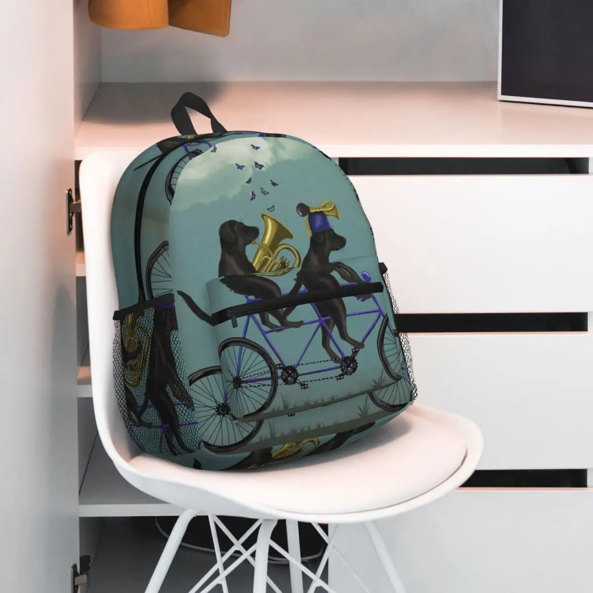 Animal Style Bicycle Dog Pattern Backpack Student BookBag Kids School Bag Computer Shoulder Bags for Men Women