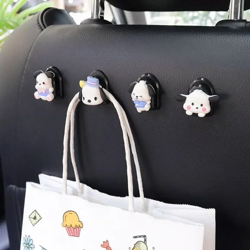 4pcs Sanrio Hello Kitty Pochacco Small Hook Cartoon Anime Car Sticky Hook Storage Car Decoration Home Hook Interior Accessories