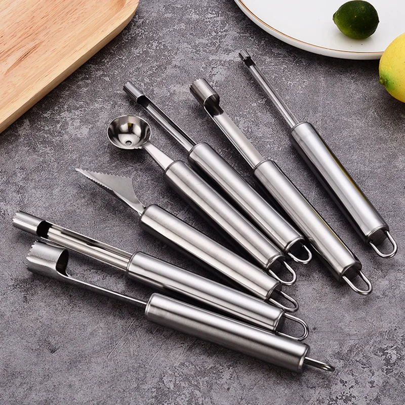 

Stainless Steel Corer Fruit Core Extractor, Fruit Picker, watermelon Ball, Kitchen Carving Knife, seven-Piece Set