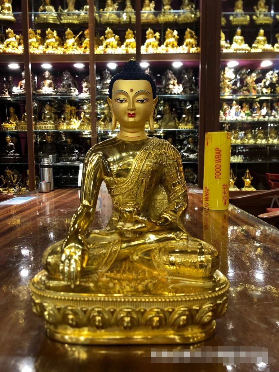 31CM large Nepal  high grade gilding brass Shakyamuni Amitabha Buddha statue home temple bless safe good luck