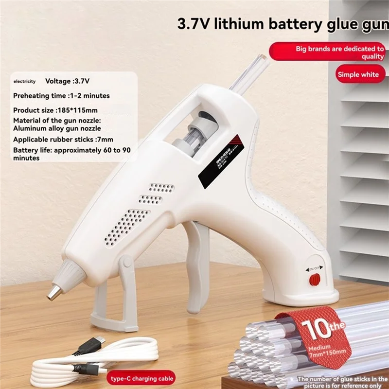 A74E-Mini wiederaufladbare Heißsilikonmaschine, 7 mm tragbar, kabellos, 3,7 V, 60 Min. Verwendung, Typ-C-Aufladung, Kinder-DIY-Werkzeuge