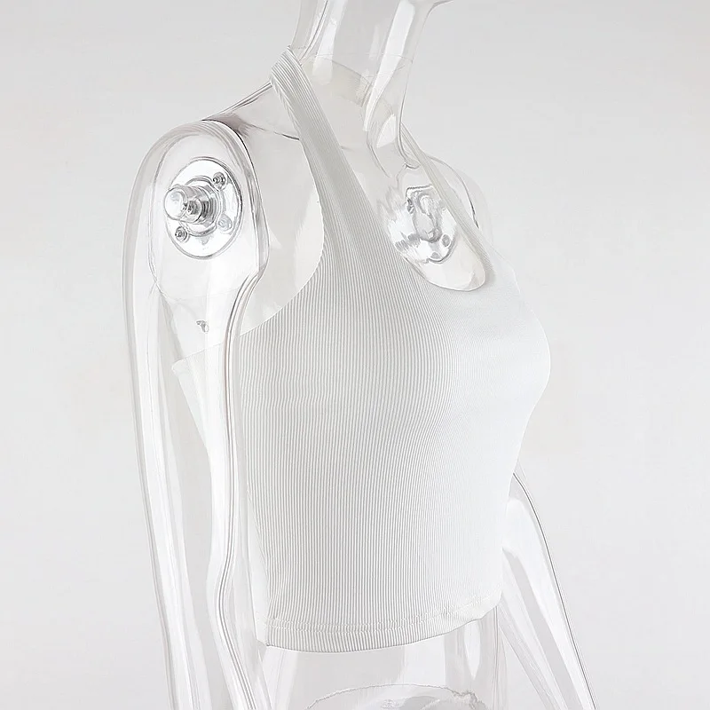 Weißes Neckholder-Tanktop, sexy, rückenfrei, für Damen, Streetwear, 2023, ärmellos, geripptes Strickweste-Top, abgeschnitten, feminino – Detail 13