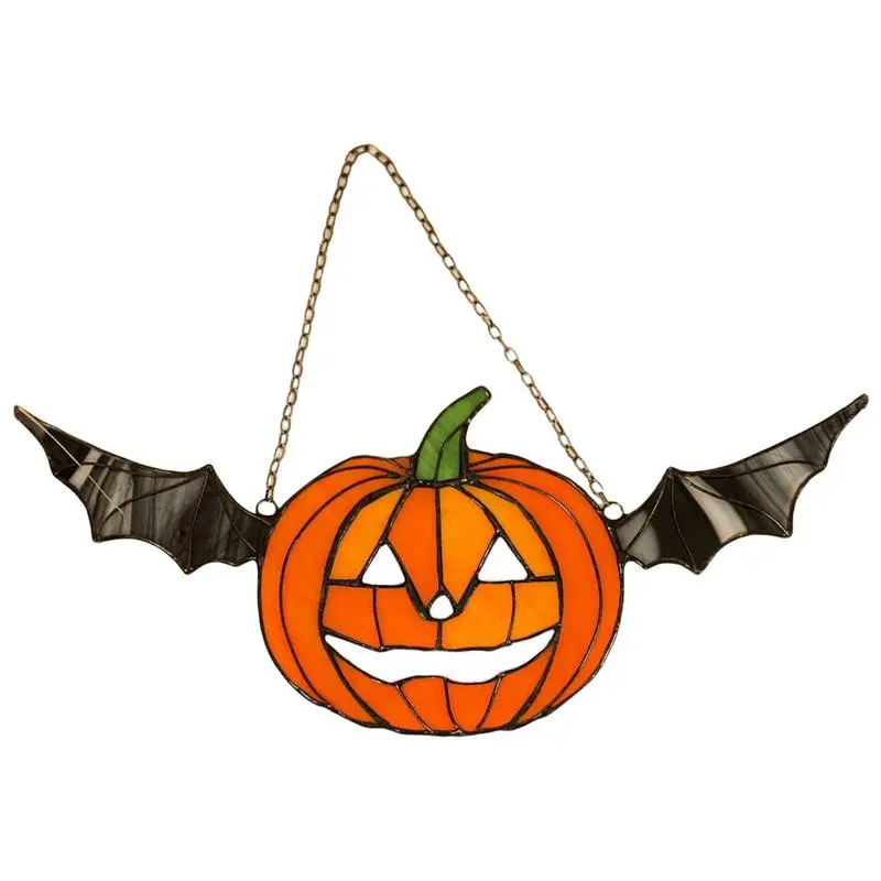 Halloween Window Sun Catcher Handcrafted Pumpkin Bat Stained Sun Catcher Hanging Decoration Acrylic Bat Catcher For Living Room