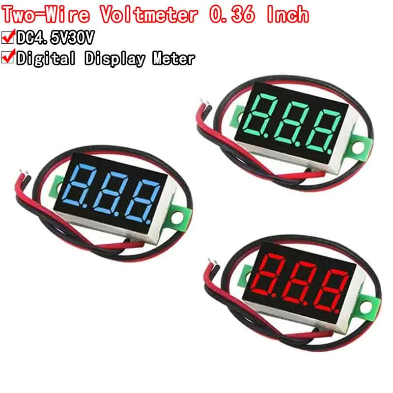 

DC 4.7-32V 3 Digit Display Voltmeter Red/Blue/Gree/White 0.36 Inch Mini LED Digital Panel Volt Voltmeter Voltage Meter Tester