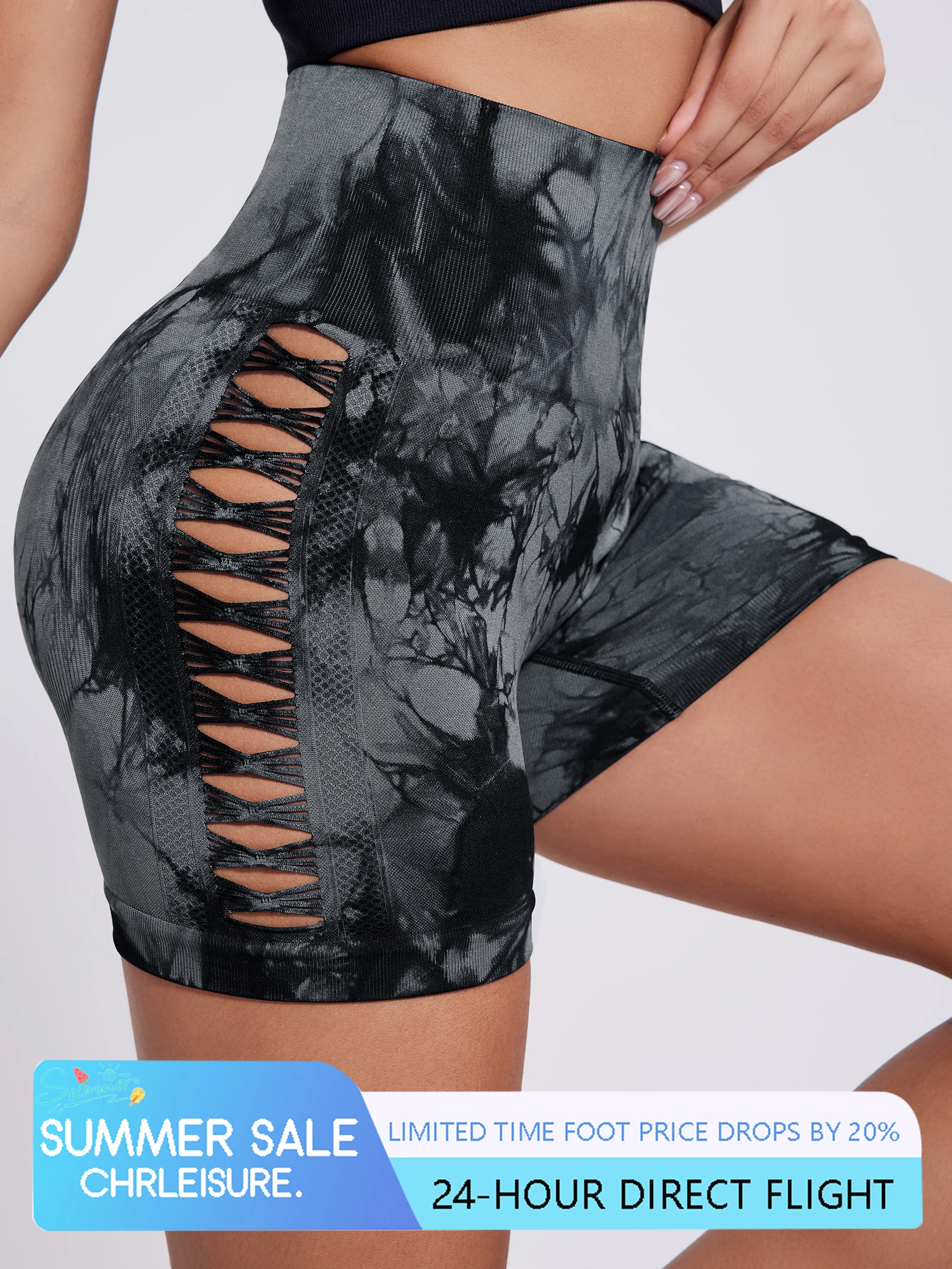 Leggings estivi Tie Dye Donna che lavora a maglia Pantaloncini sportivi elasticizzati skinny a vita alta Pantaloncini da corsa per abbigliamento sportivo da donna