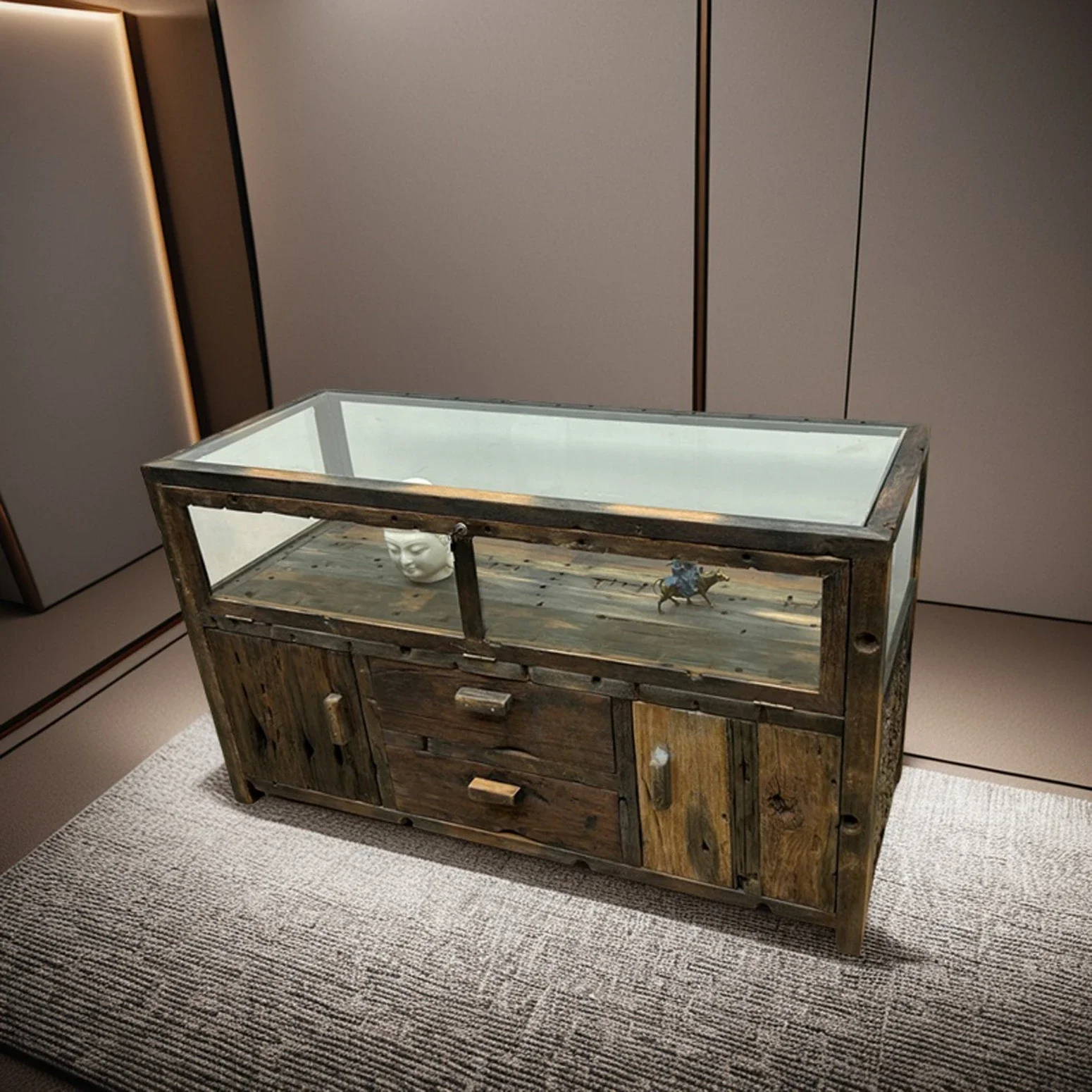 Solid wood retro Chinese jewelry cab inet display cabinet Island counter jewelry container Glass cabi net