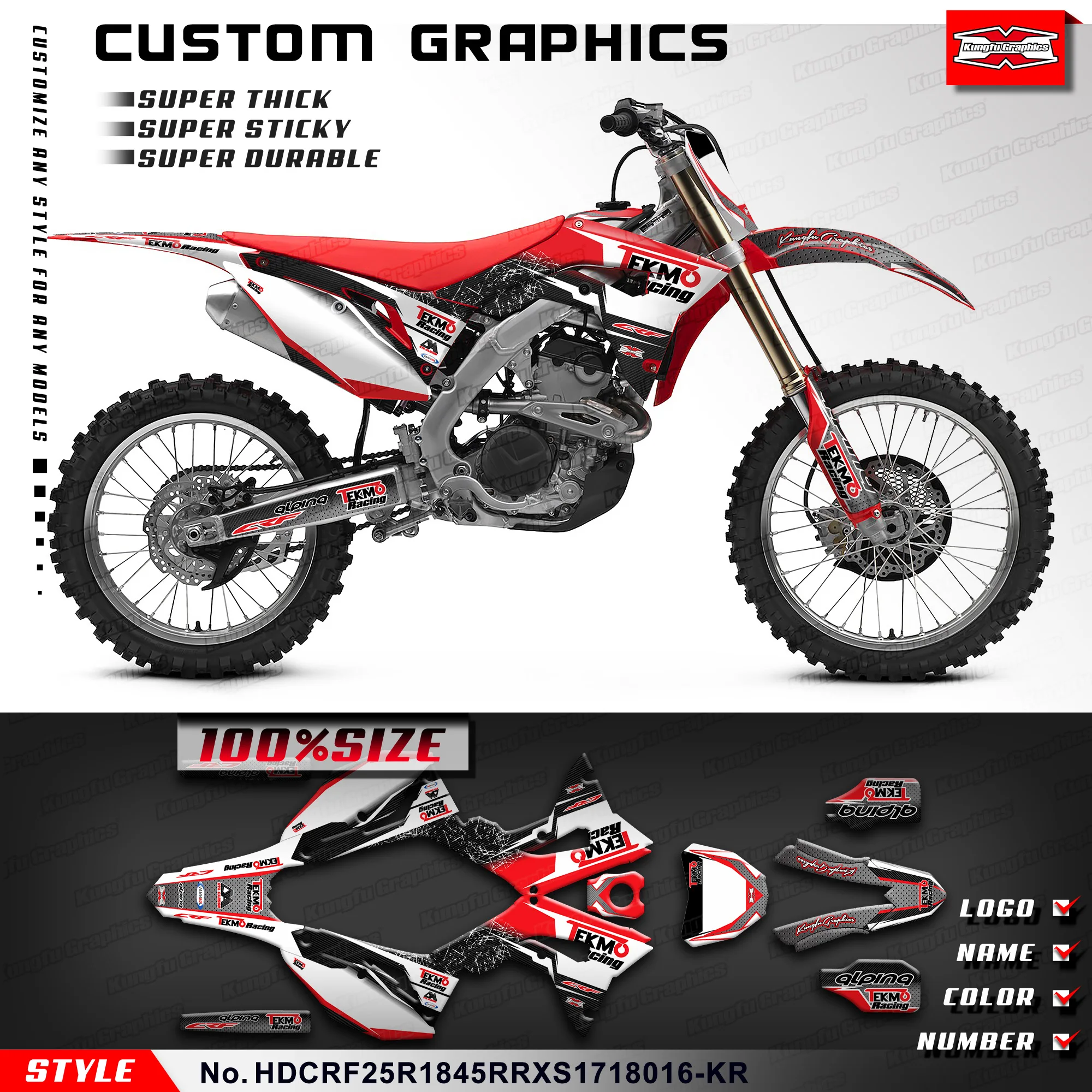 

KUNGFU GRAPHICS Adhesive Decals Wrap Design for Honda CRF250R CRF450R 2017 2018 2019 2020 2021, HDCRF25R1845RRXS1718016-KR