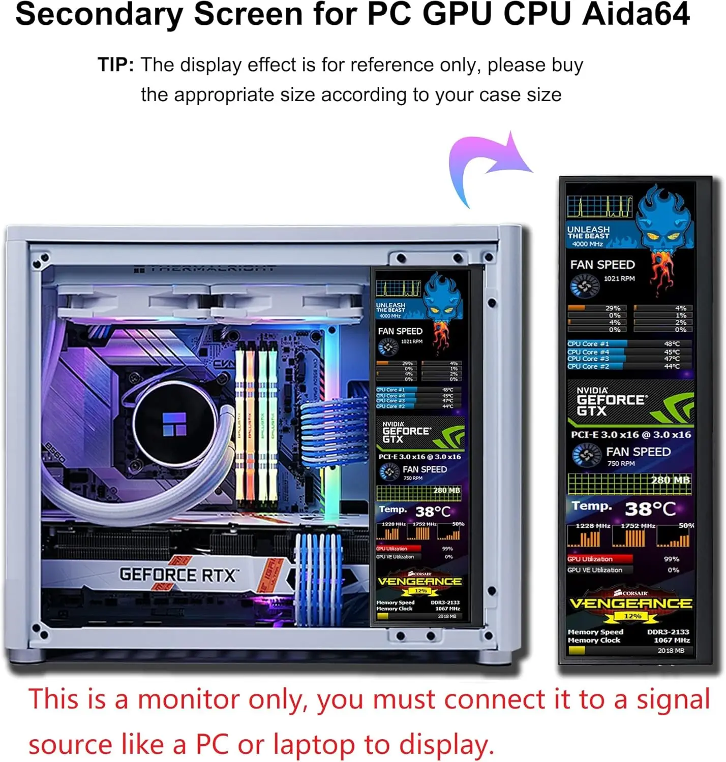 12.6 Inch Mini Touch Screen Monitor Secondary Screen FHD IPS Stretched Bar LCD 1920X515 for PC Laptop Sub