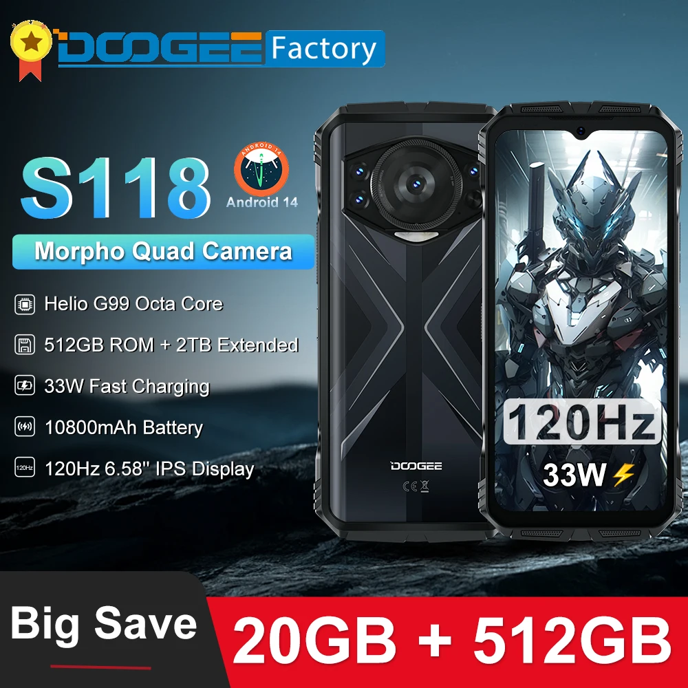 [World Premiere] DOOGEE S118 Rugged Smartphone 20GB(8+12GB Extended) 6.58" FHD+ Screen Helio G99 10800mAh 50MP AI Camera NFC