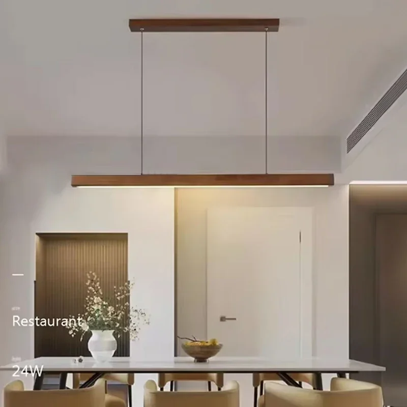 Lampe LED suspendue en bois au design nordique, longue bande, luminaire décoratif d'intérieur, idéal pour un salon, une salle à manger ou une cuisine