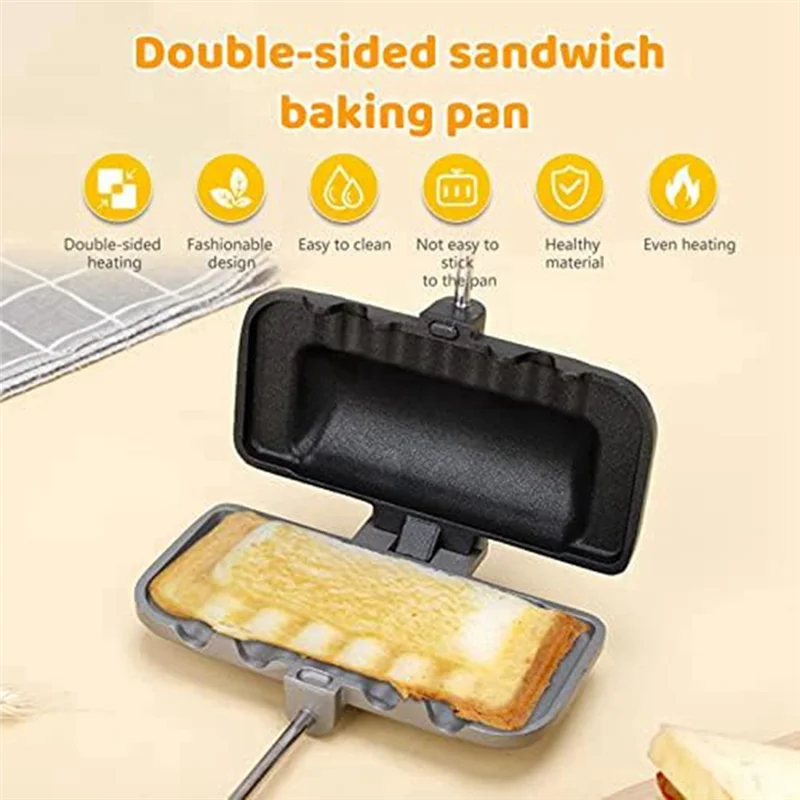 

Best-2Pcs Double-Sided Sandwich Baking Pan Sandwich Maker Flip Grill Pan Baking Sheet For Breakfast Pancakes, Removable Handle