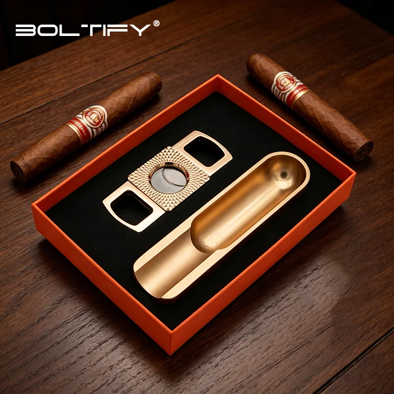 Metal Aluminum Cigar Ashtray + Cigar Cutter Set - High-End Gift - Cigar Accessories