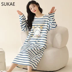 SUKAE Spring New Faux Cotton Long Sleeves Nightgowns Casual Lazy Sleepshirt Cute Duck Women Nightwear Leisure Milk Silk Lingerie