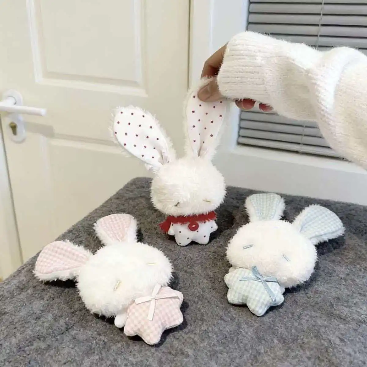Cute Kawaii Mini Soft Angel Bunny Plush Doll Hanging Pendant Healing Style Bag Decoration Great Gift Idea For Bag Accessories