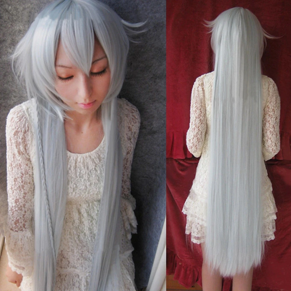 Peluca de traje de Cosplay de 47 "/m120cm de largo, Anime, gris, Butler, Undertaker, Kuroshitsuji Under taker, pelo resistente al calor