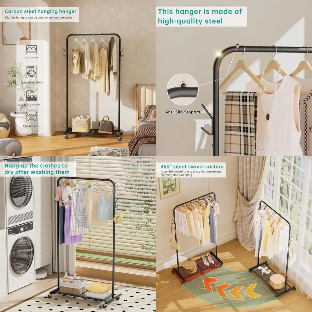 

Портативная металлическая вешалка для одежды для подвешивания, белья и хранения в спальне — черная