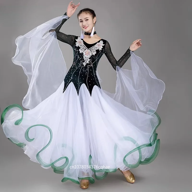 

Women New Ballroom Competition Dress Flowy Full Circle Skirt Design Slim Fit Great for Modern Waltz Professional Tournaments