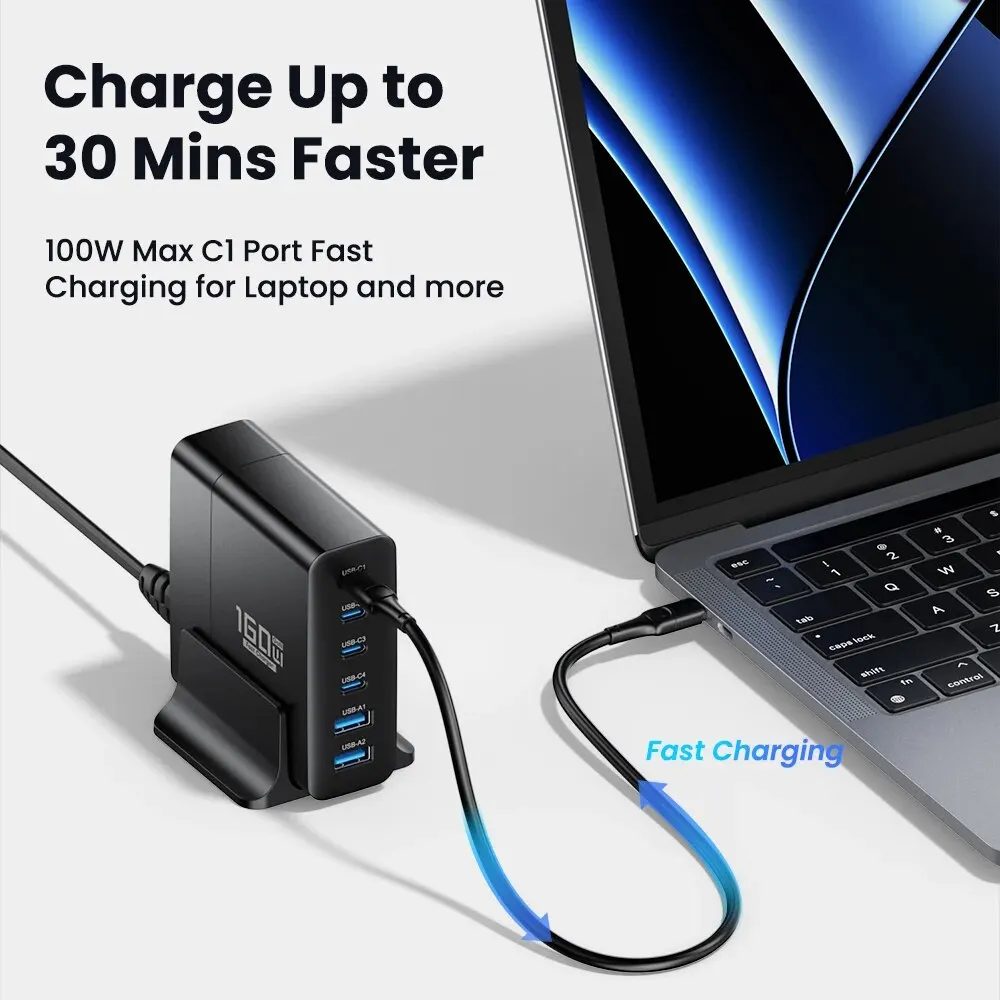 ASOMETECH GaN 160W USB Charger Desktop Fast Charge USB Type C Charger PPS PD Charger For iPhone Xiaomi Samsung S23 Ultra Laptop