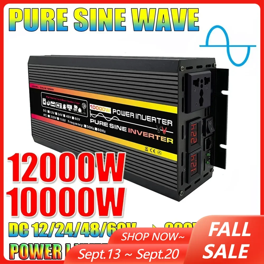 12000W/10000W Pure Sine Wave Power Inverter LED Display Power Inverter Transformer 12V 24V 48V 60V TO 220V Voltage Converter