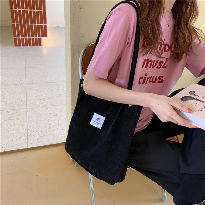 Fashion Women\'s Shoulder Bag Large Capacity Corduroy Shopping Bag Canvas Women\'s Bag Literary Leisure Shoulder Bag