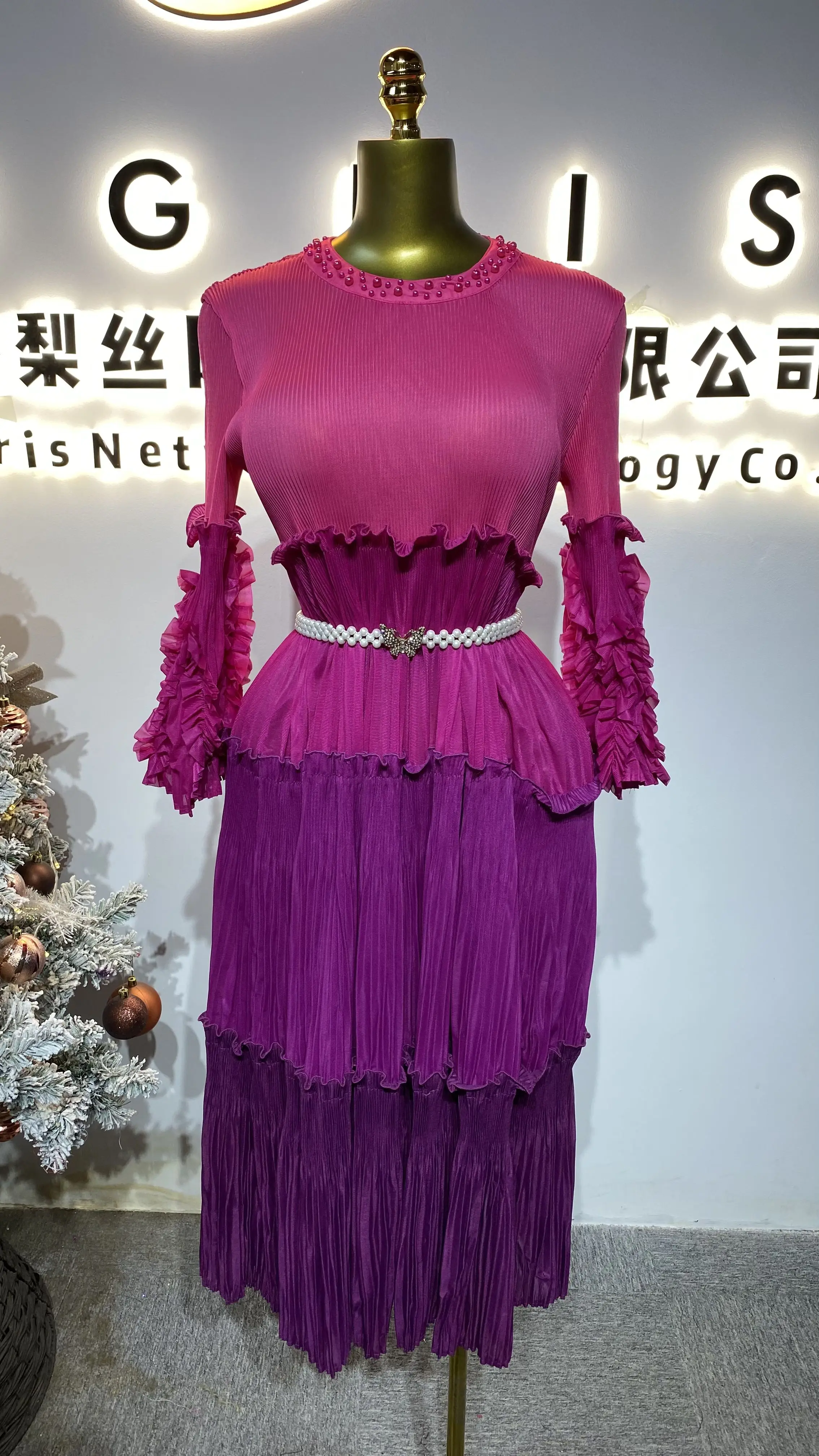 2025 New Plus Size Gradient Pleated Print Casual Dress-GZXX160