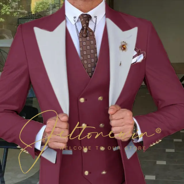 

Men Suit Male Wedding Groom Slim Fit Blazer Set Tuxedo Jacket Pant Vest Mens Suits 3 Piece Wedding Costume Mariage Homme Terno