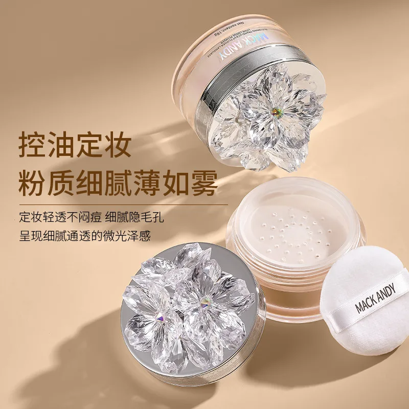 Crystal Flower Glittering Translucent Lanhuage Oil Control Waterproof Matte Finish Loose Face Foundation Powder Make Up