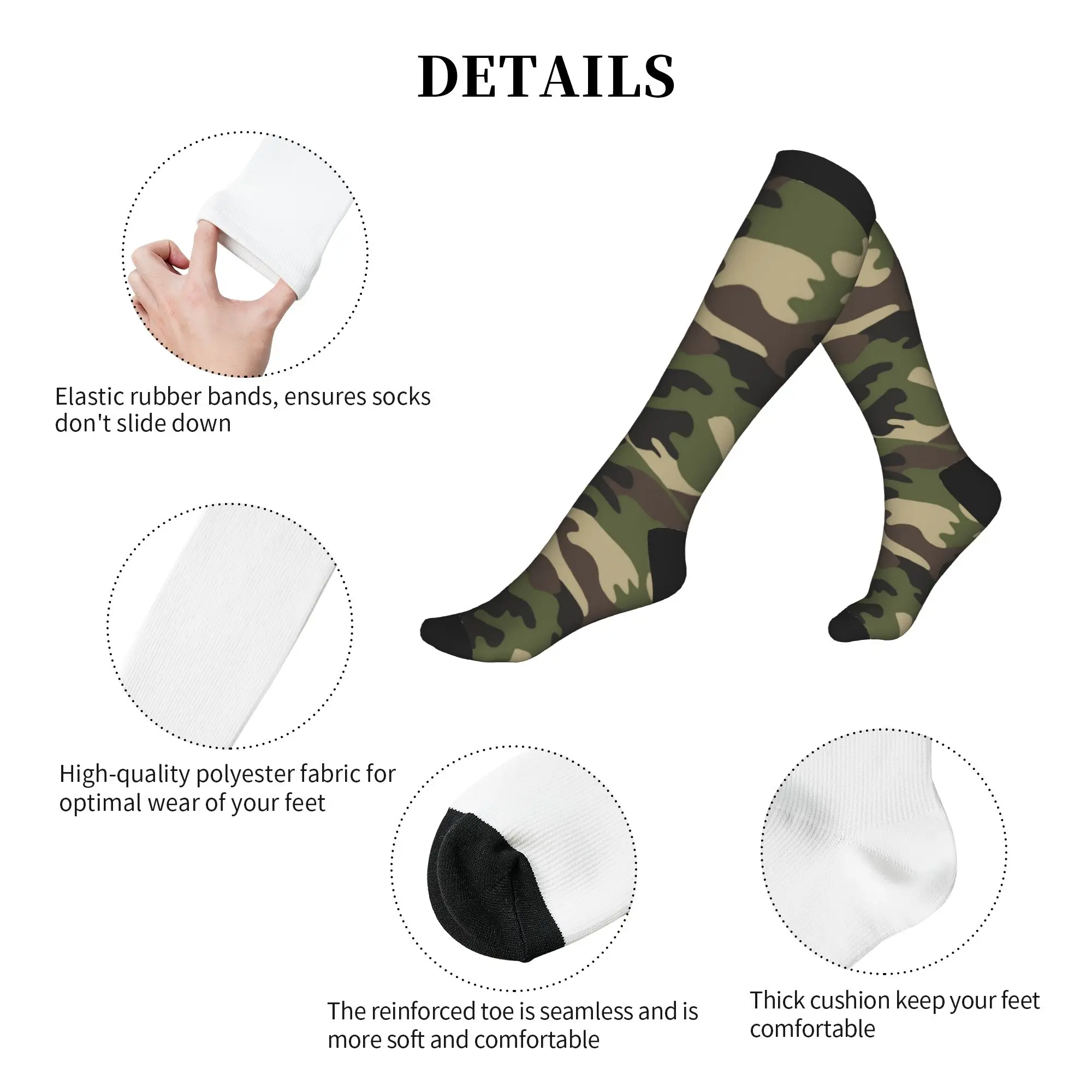 Green Brown Military Camouflage Mens Sports Compression Socks Funny Army Jungle Camo Spring Summer Autumn Winter Dress Socks view 5