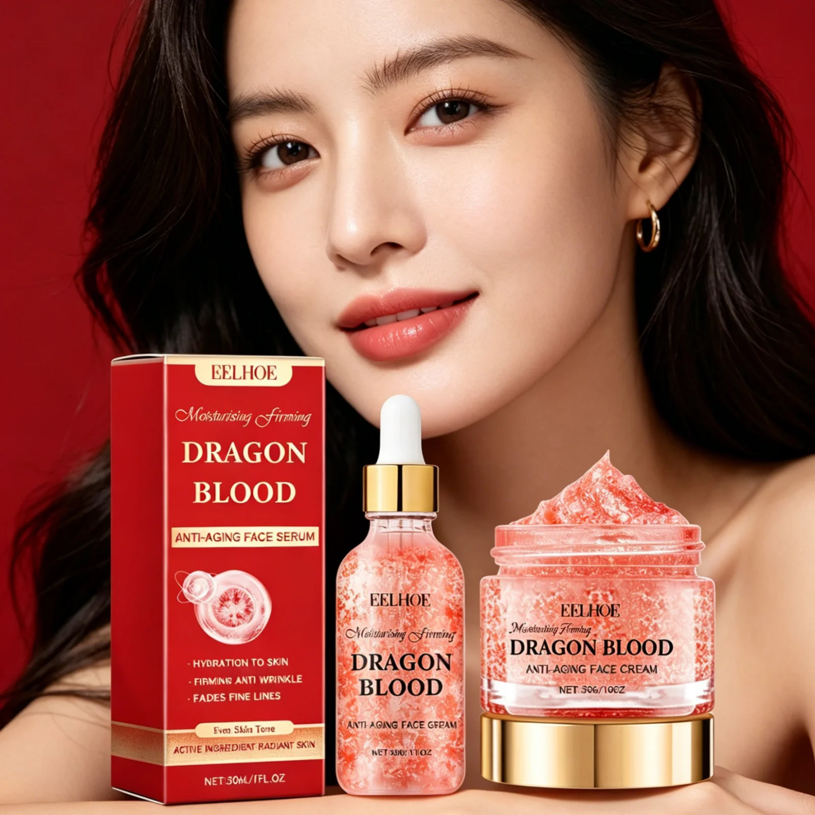 EELHOE Dragon Blood Cream Set Firming Skin Brightening Even Skin Tone Long Lasting Moisturizing Daily Skincare Anti Aging Serum