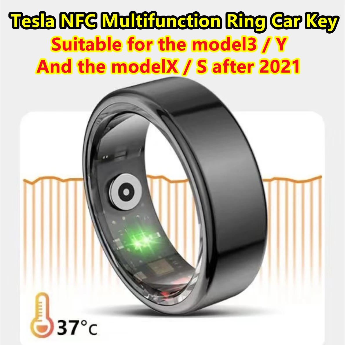 สําหรับ Tesla model3 / Y / S / X กุญแจรถ Heart Rate Oxymeter Step Photo บลูทูธมัลติฟังก์ชั่นสมาร์ทแหวน Key Man