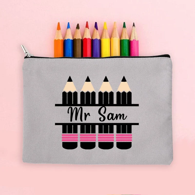 Teacher Gifts Personalised Teacher Name Zipper Travel Makeup Bags Back To School Pencil Bag Wash Storage Pouch Classroom Student