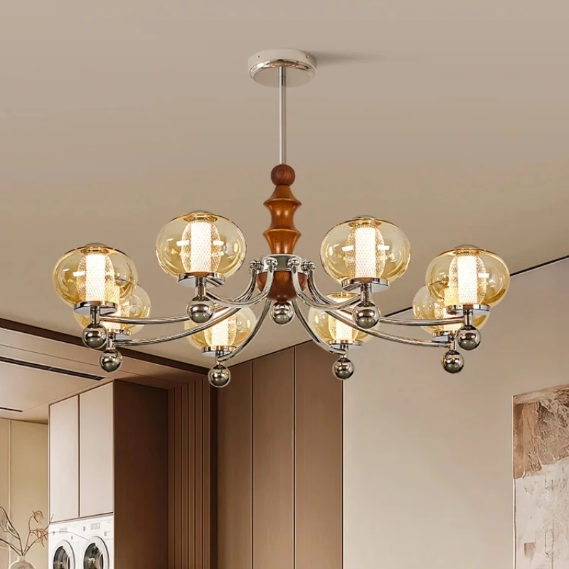 

French Medieval Iron Art Chandeliers Rotundity Glass Pendant Lights Vintage Bedroom Living Room Restaurant Kitchen Hanging Lamps