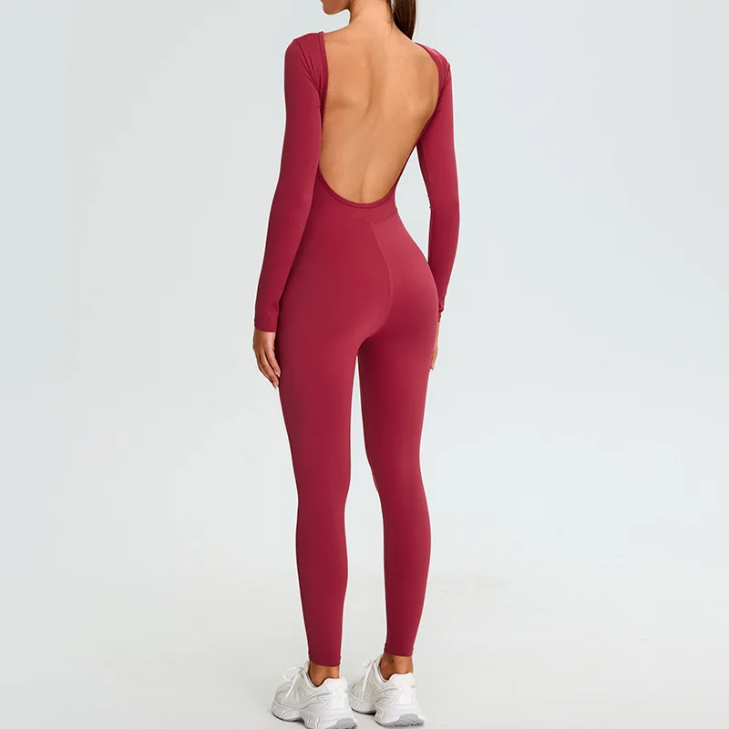 

Yoga Backless Rompers Jumpsuit Long Sleeved Sports Gym Sportswear Set Fitness Bodysuits Women Dance Running Workout Clothes