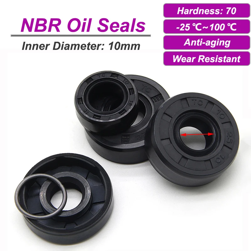 2/5pcs Black NBR Oil Seals ID 10mm TC-10*17/18/19/20/22/25/26*5/7/8/10mm Nitrile Rubber Shaft Double Lip Oil Sealing Gaskets