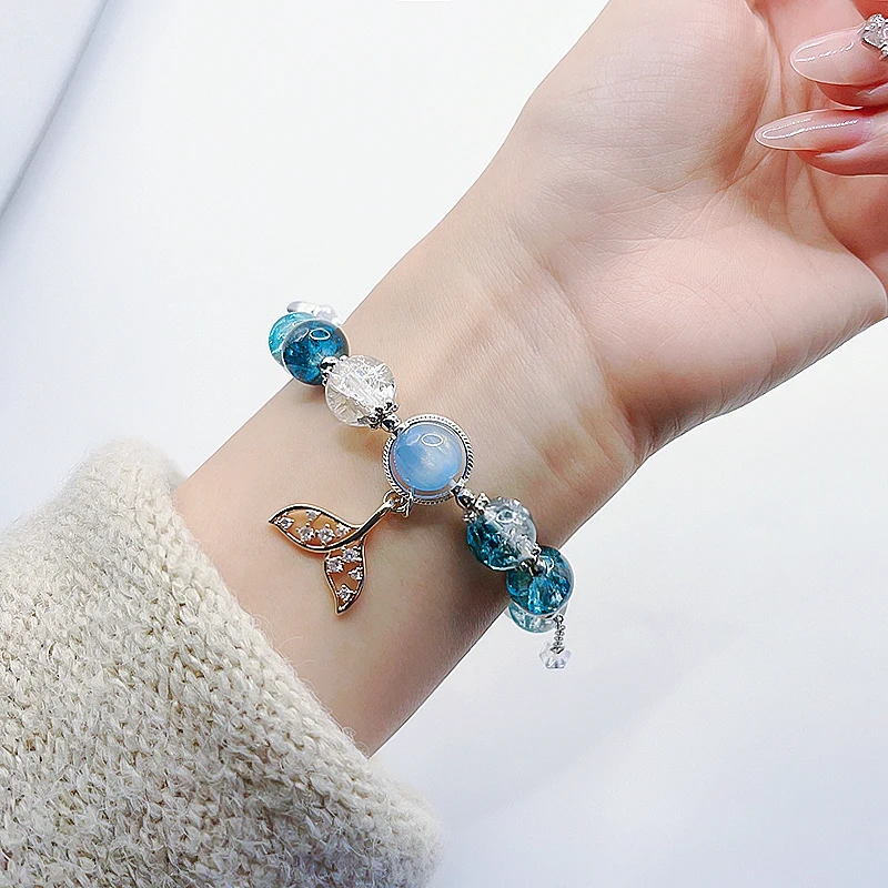 Pulsera de amor y Espacio Profundo Qi Yu para mujer, pulseras con colgante de concha de cola de pez, brazaletes de cuentas azules, accesorios de joyería de Anime para niña