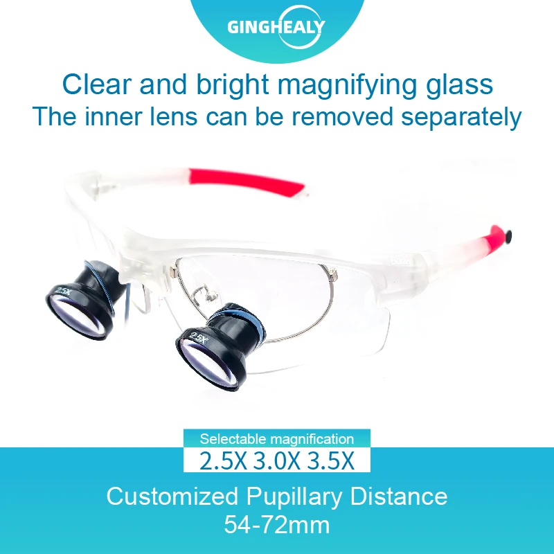 Ginghealy2.5X3.5X TTL Surgery Medical Magnifying Glass loupes adjustable interpupillary magnifying glass 30-58cm Long Working BD