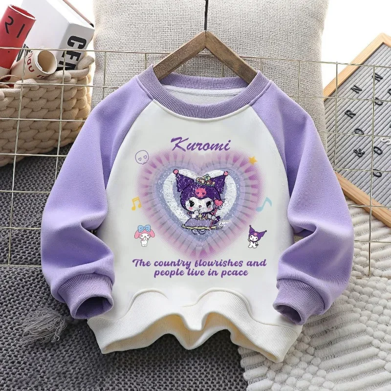 Autumn Winter Kawaii MINISO Ins Fashion Cinnamoroll Kuromi Long Sleeve Hoodie Cute Cartoon Round Neck Shirt Clothing Gifts Toys