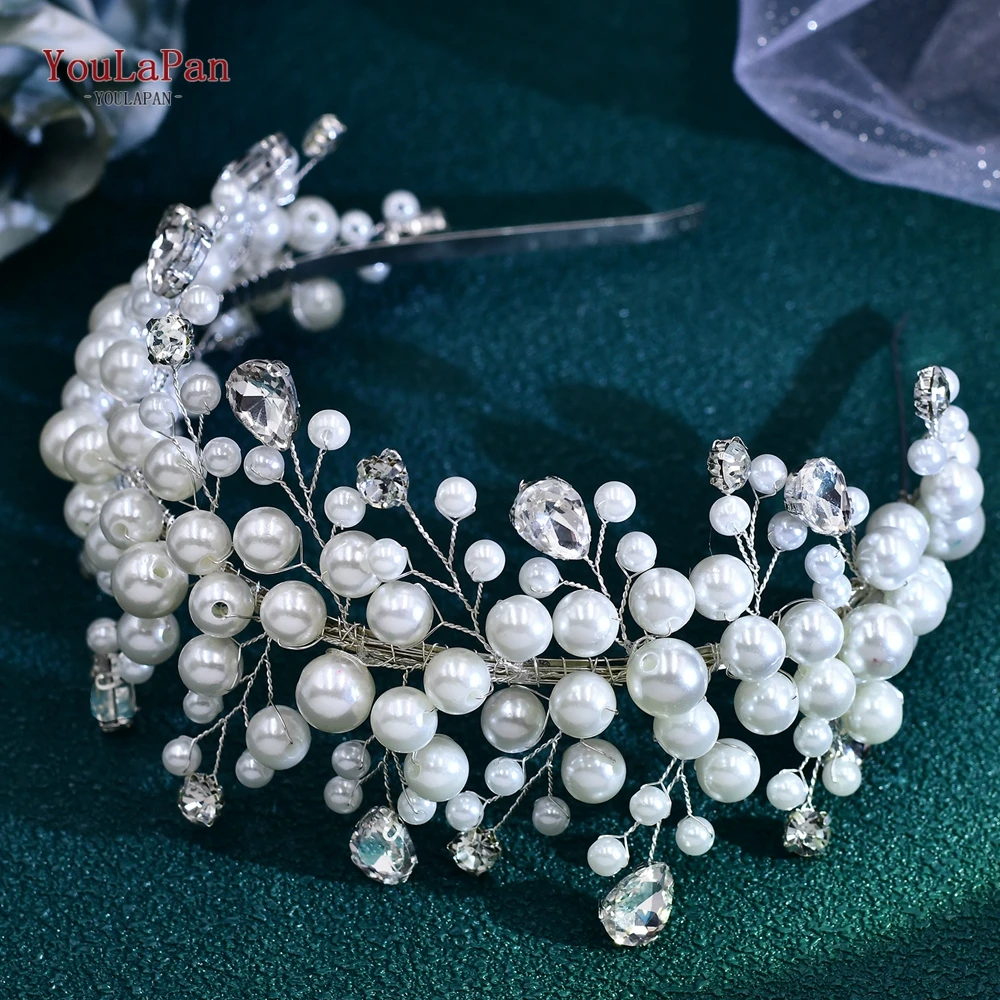 YouLaPan Bridal Pearl Crown Tiara Headwear Princess Wedding Crystal Headband Wedding Banquet Headdress Bridal Accessories HP643