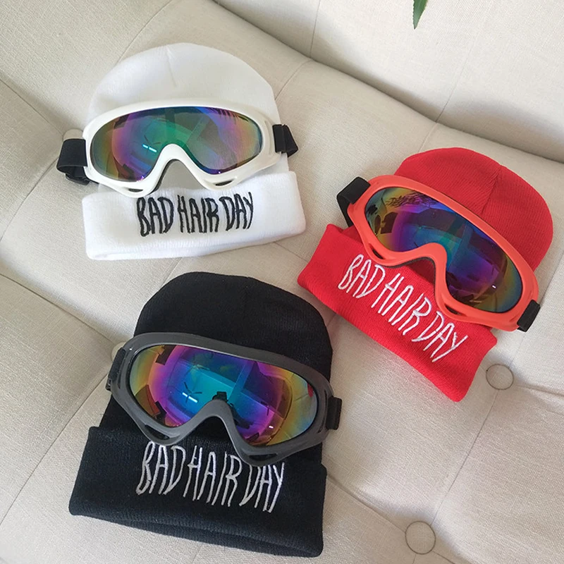 Children Ski Goggles Ear Cap Fashionable Boy Thickening Winter Girls Warm Pullover Hat Multicolor Kid Knitted Cap Ski Accesories