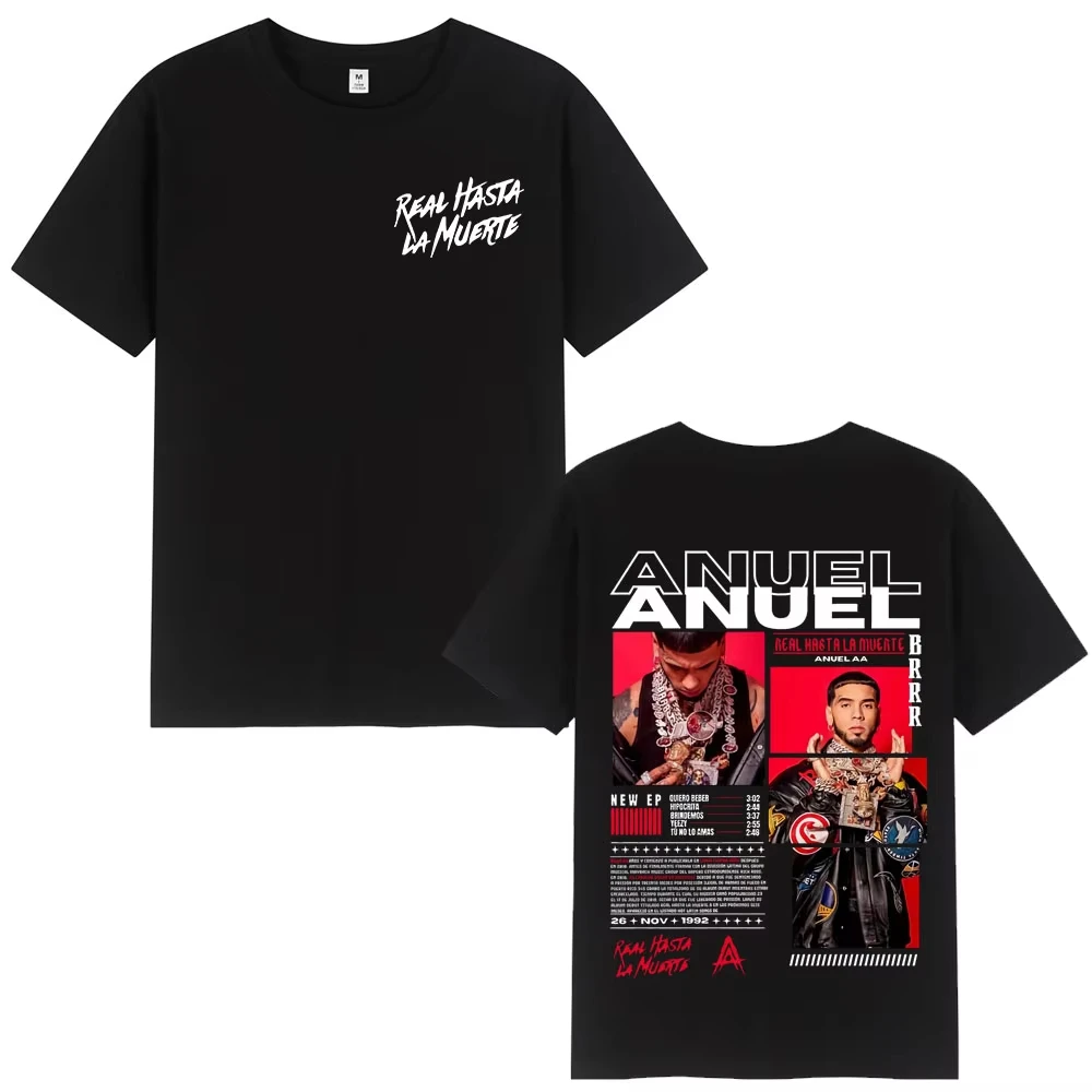 

Rapper Anuel AA Real Hasta La Muerte Tour 2025 New Album T Shirts Mens Fashion Hip Hop T-Shirts 100% Cotton Short Sleeve T-Shirt