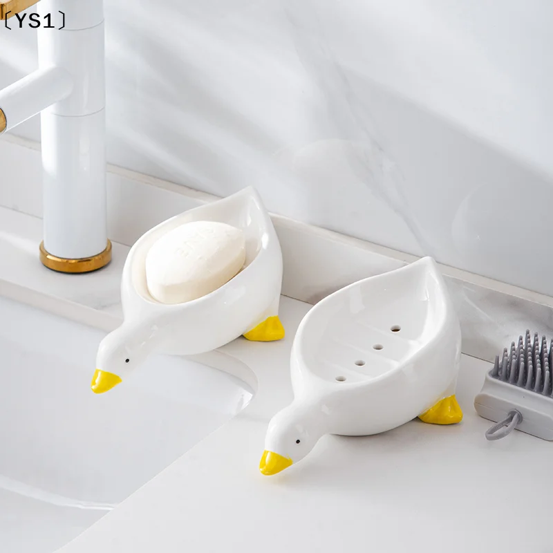 〔YS1〕Yellow Duck Shape Soap Box Cartoon Soap Dish Drainable Soap Holder Soap Container Soap Dish For Tray Bathroom Accessories