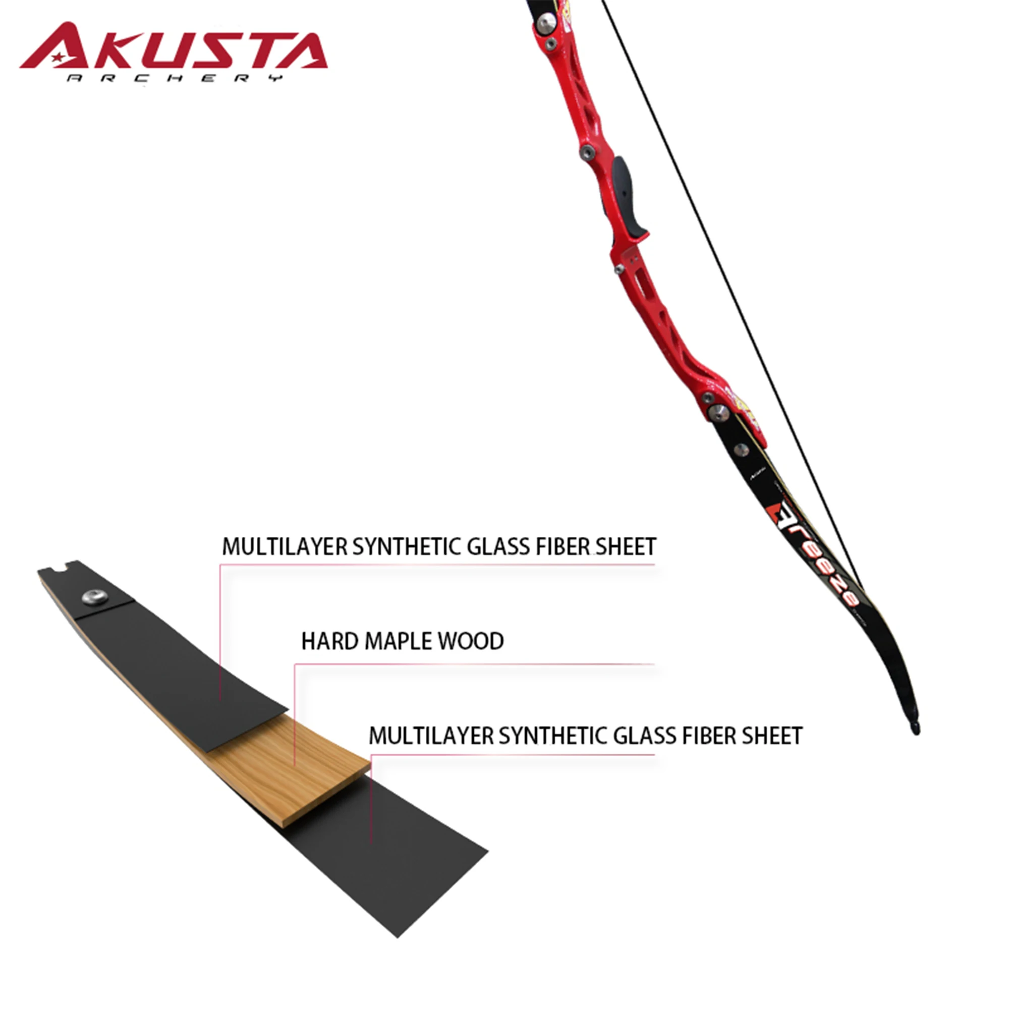 Akusta-Recurve Bow ILF Limbs, Dual Wood Core, Fiber Glass, Bow Limbs, Breeze Series, 66 