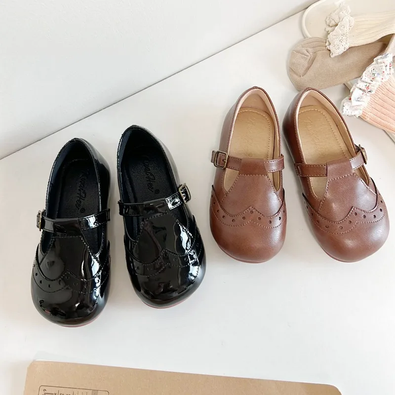 

Children's Shoes 2025 New Girls' Soft Soled Leather Shoe Loose Threads T-shaped Shallow Mouth Niche Princess Zapatos para niñas