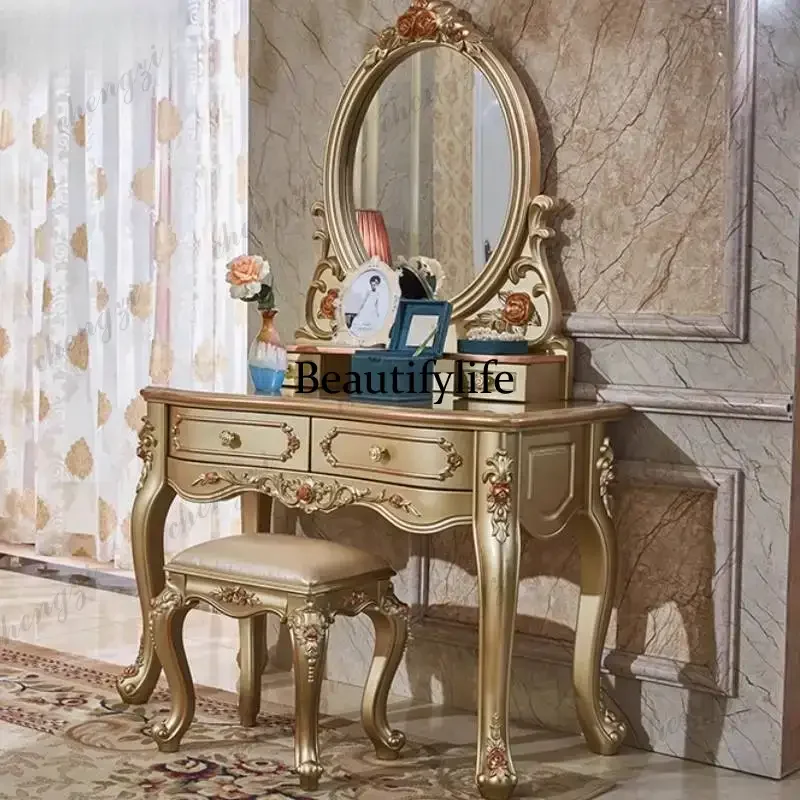 Vintage Wooden Makeup Vanity Desk Simple Decor White Europa Makeup Vanity Desk Corner Mirror Kaptafel Bedroom Furniture