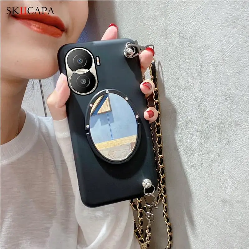 Leather crossbody chain lanyard phone case For huawei Honor X50i X30i X40i x40 GT x30 5G X20 SE X30 MAX X10 Mirror Stand cover