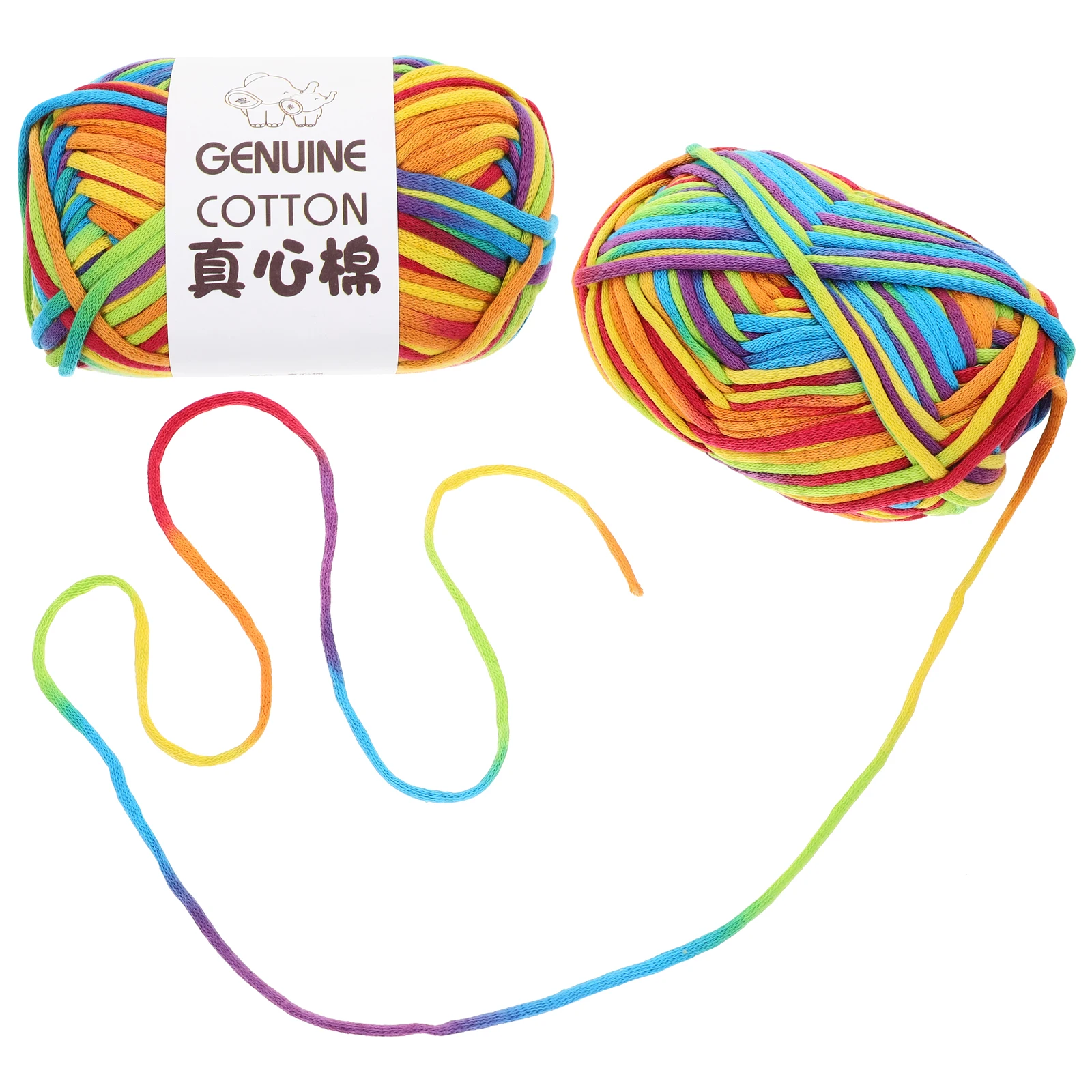 2 Pcs Yarn Rainbow Scarf Beginner Crochet Craft Cotton Thread Soft Colorful Knitting Hand Crocheting