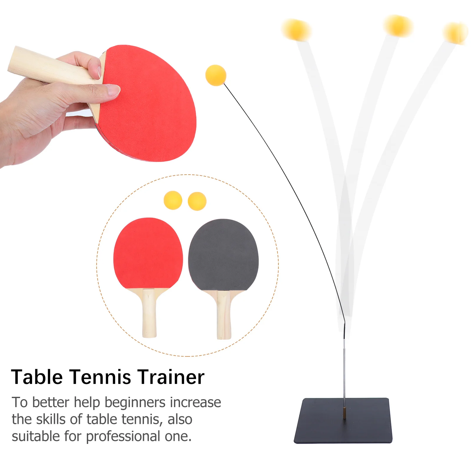 مجموعة واحدة من مضارب تدريب تنس الطاولة المرنة مناسبة للمبتدئين والمحترفين، قضيب زنبركي بقاعدة قابلة للتعديل لمتعدد الاستخدامات
