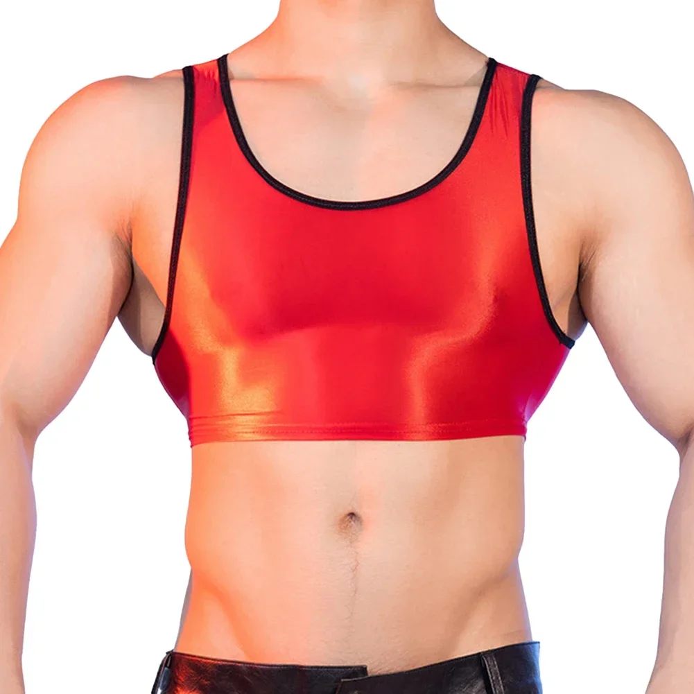 Chaleco deportivo brillante para hombre, camisetas sin mangas con cuello en U, lencería erótica elástica transparente para Yoga, Fitness, ropa de discoteca