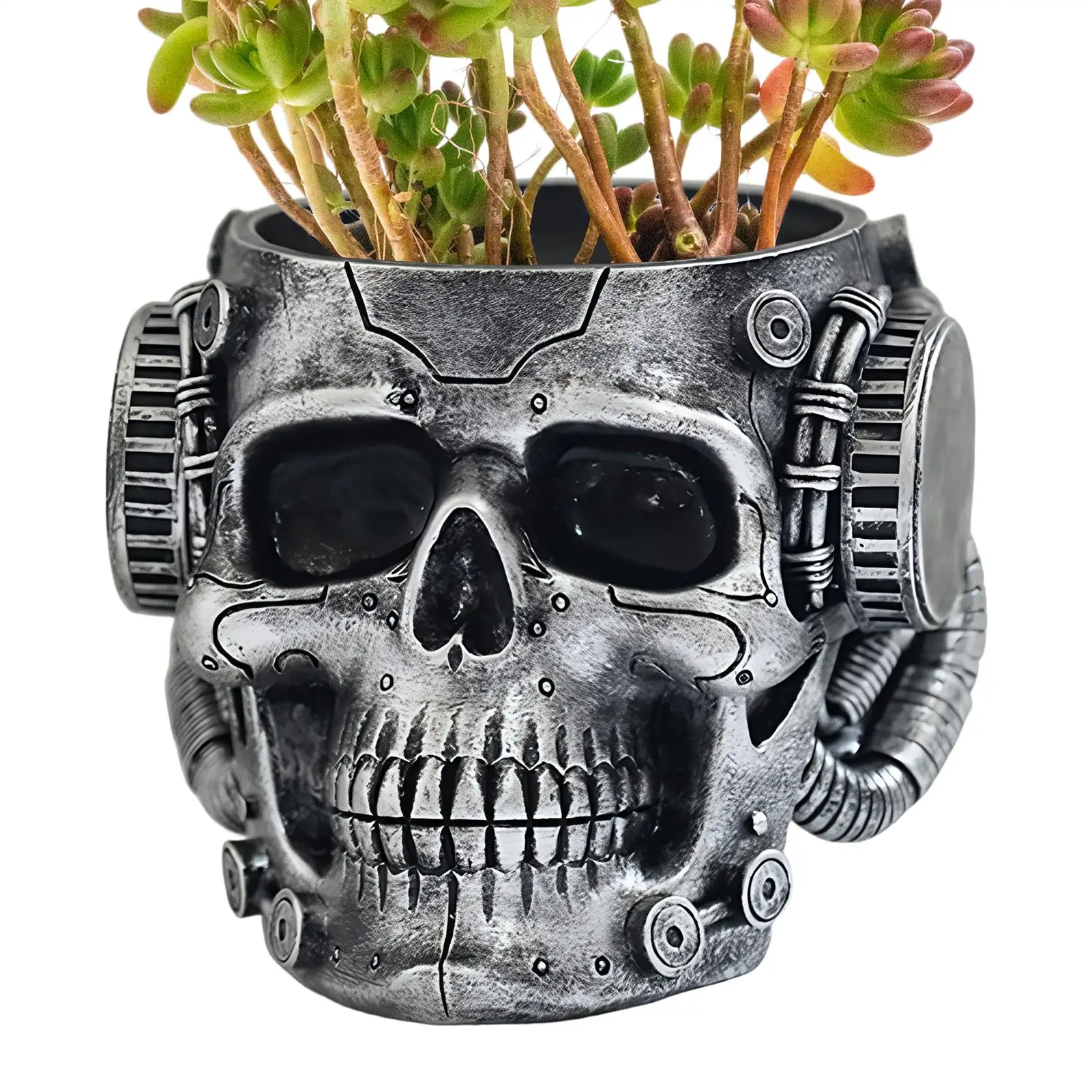 

Imitation Metal Skull Flowerpot punk Skull Decorative Flower Pot Spooky Gothic Display Pen Holder Resin Skull Head Planter